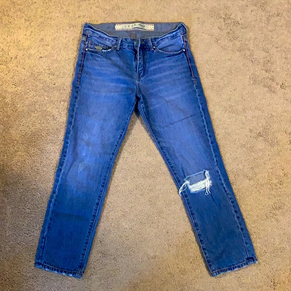 Denim distressed wide leg cropped jeans